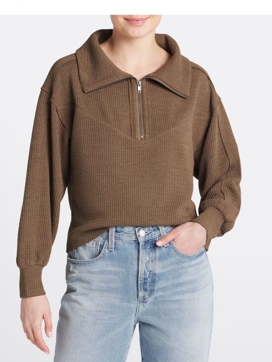 saltwater LUXE Sweaters - saltwater LUXE Ribbed Half-Zip Pullover in Brown